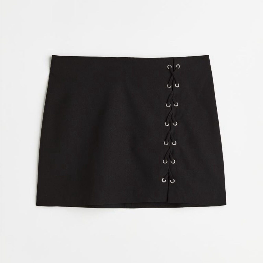 Black lace up mini skirt